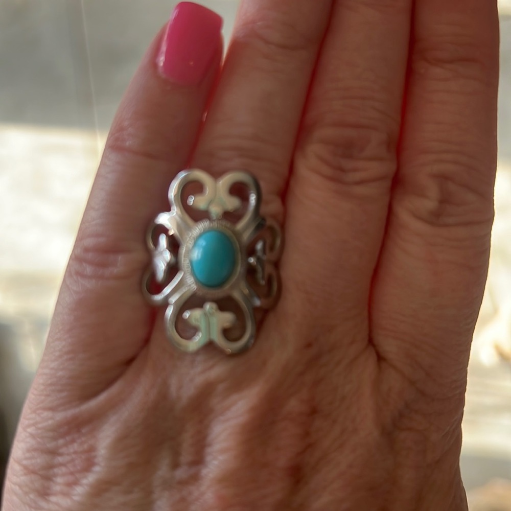 Silver ring with turquoise stone - Picture 2 of 3